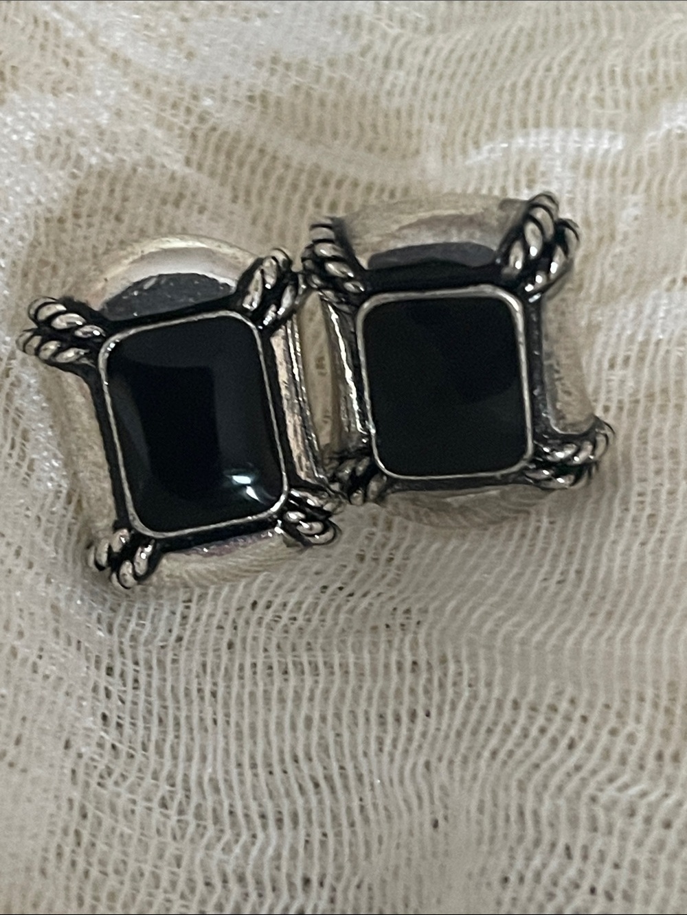 Avon Silver-Tone Earrings with Black Square Cabochons
